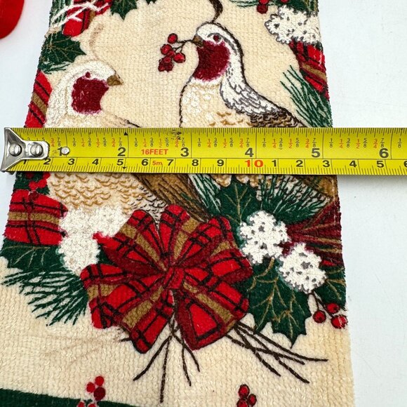 Vtg Cecil Saydah Christmas Partridge Kitchen Towels W/ Red Plaid Trim Set Of 2 - Picture 4 of 12